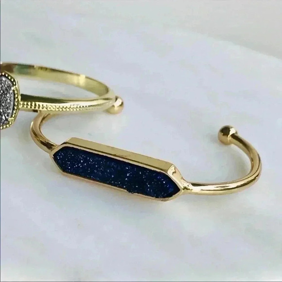 Blue Drusy Gold Cuff Bracelet - Picture 7 of 8